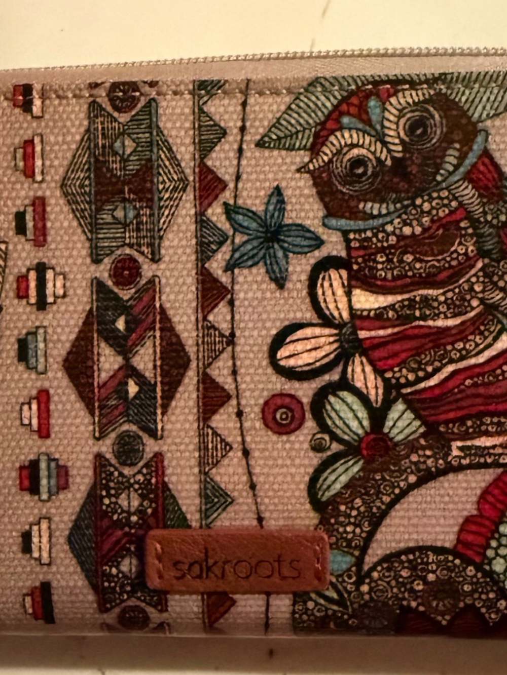 Sakroots Canvas Wallet with Red, Teal, Brown Floral Print